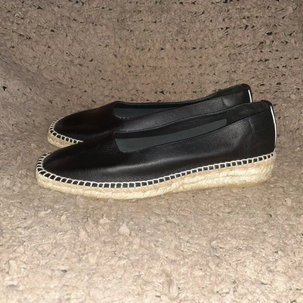 EVERLANE “The Espadrille” Black Leather/Jute Whipstitch & Wedge-Sz 11-NEW/NO BOX - Picture 2 of 8